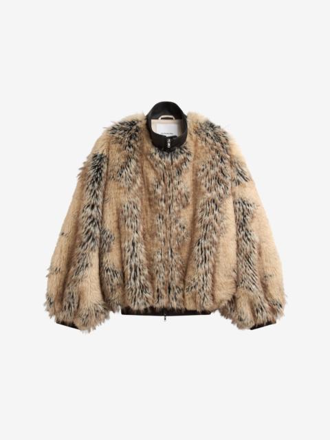 The Frankie Shop Gina Faux Fur Bomber Jacket - Beige Combo