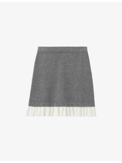 Claudie Pierlot Frill-Trim Knitted Wool-Cashmere Blend Skirt