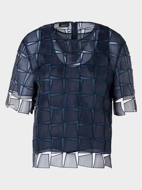 AKRIS Trapezoid Embroidered Organza Blouse