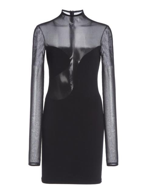 NENSI DOJAKA Asymmetric Illusion Mesh Mini Dress black