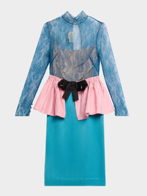 Valentino Lace Colorblock Peplum Dress