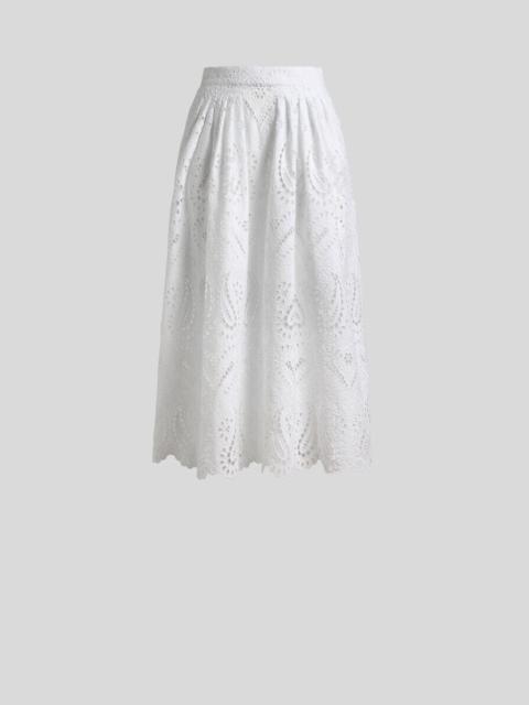 Etro BRODERIE ANGLAISE LACE MIDI SKIRT WITH PAISLEYS AND HEARTS