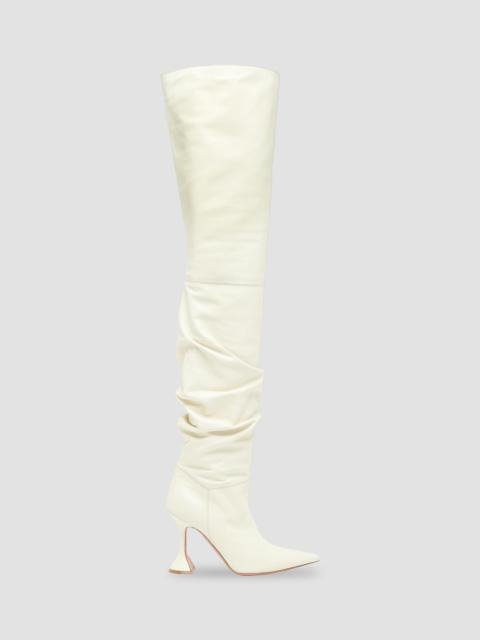 Amina Muaddi Women's Olivia 95MM Leather Thigh-High Boots - Nappa Almond