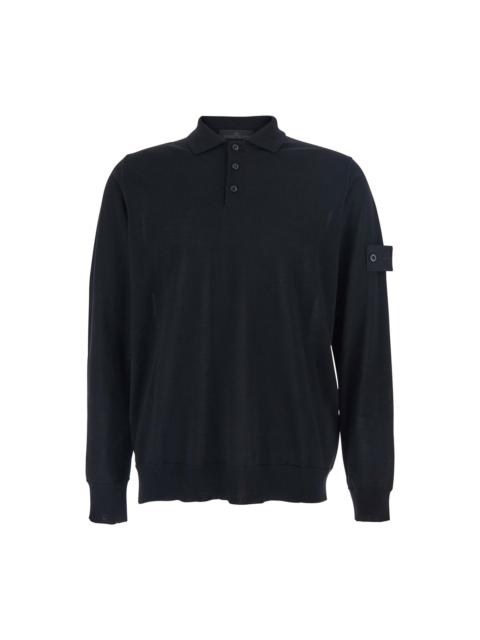Black Polo Shirt With Classic Collar And Logo Patch On The Sleeve In Wool Man