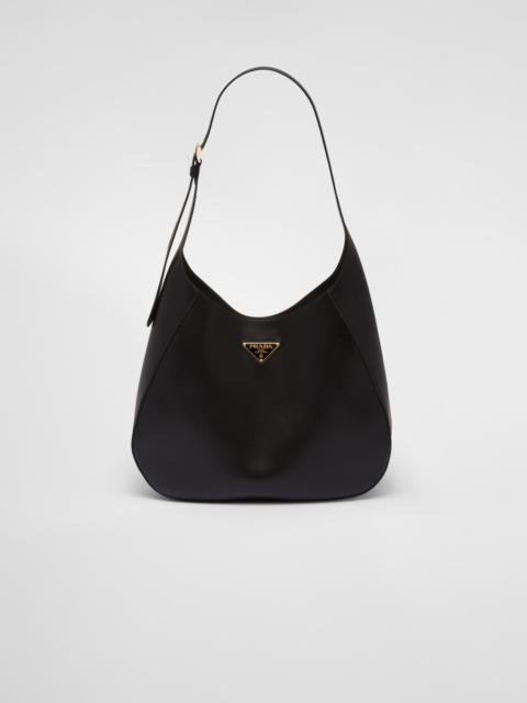 Large leather shoulder bag with topstitching