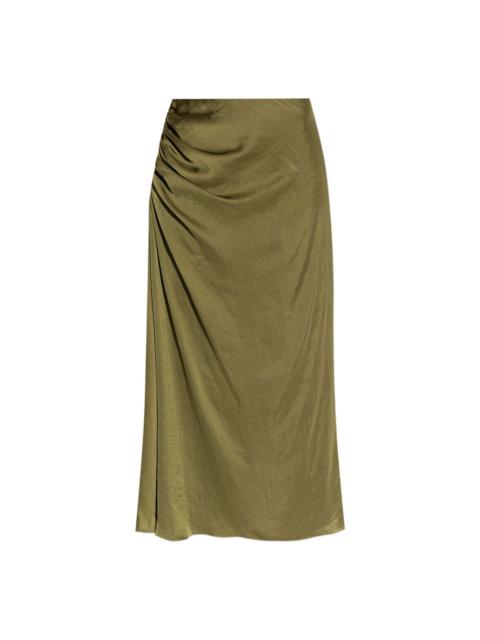 Theory gathered satin midi skirt