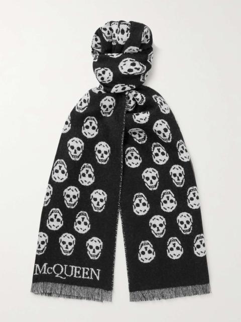 Alexander McQueen Reversible Fringed Logo-Jacquard Wool Scarf