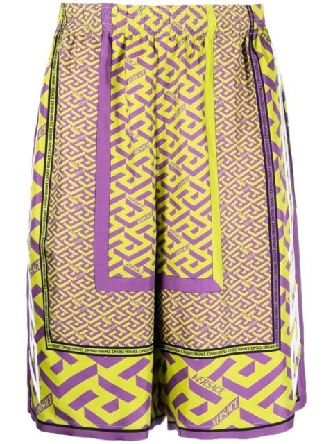 VERSACE La Greca-print silk shorts