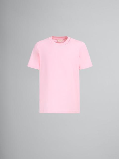 PINK COTTON T-SHIRT WITH BACK FLOWER PRINT