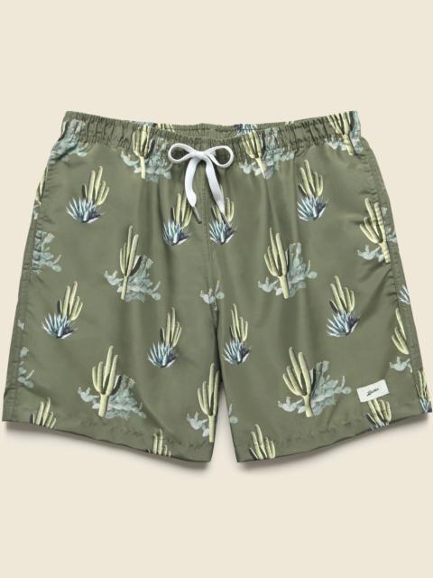 Bather 5.5" Cactus Print Swim Trunks - Dark Green