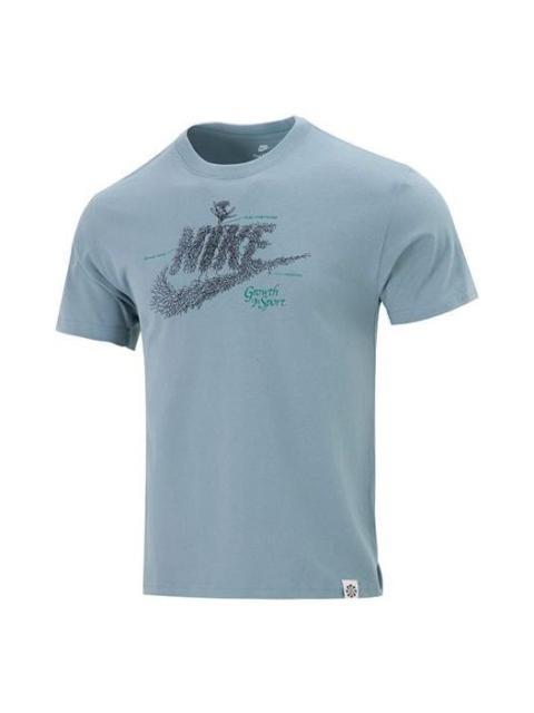 Nike Men's Nike Sportswear Plant Flowers Logo Printing Sports Round Neck Short Sleeve Gray Blue T-Shirt D