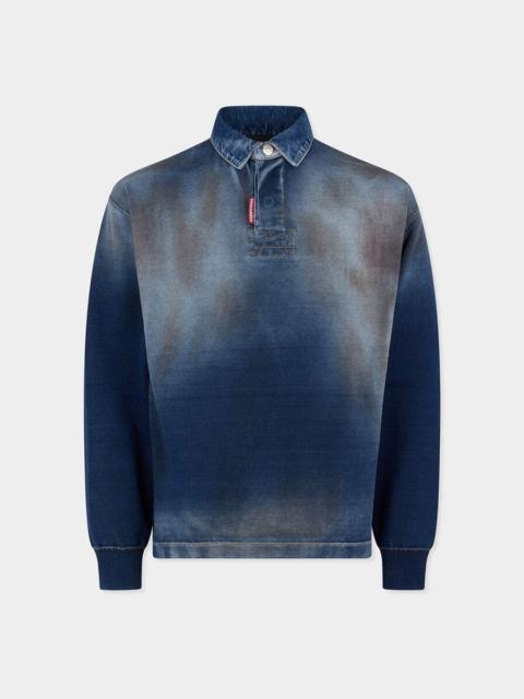 DSQUARED2 DENIM EFFECT KNIT LONG SLEEVES POLO