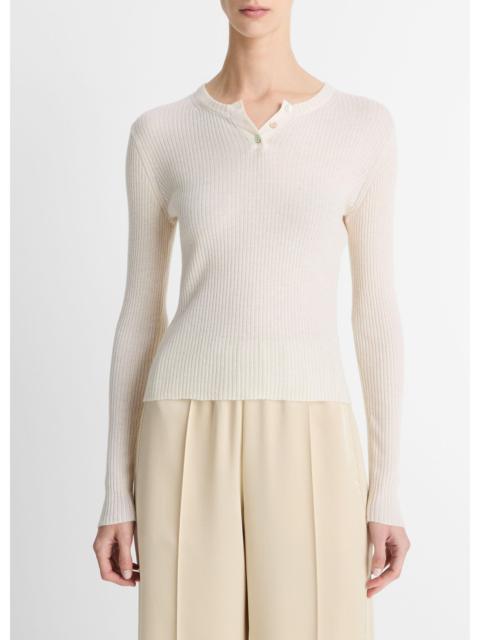 Vince Ribbed Cashmere-Silk Henley Sweater