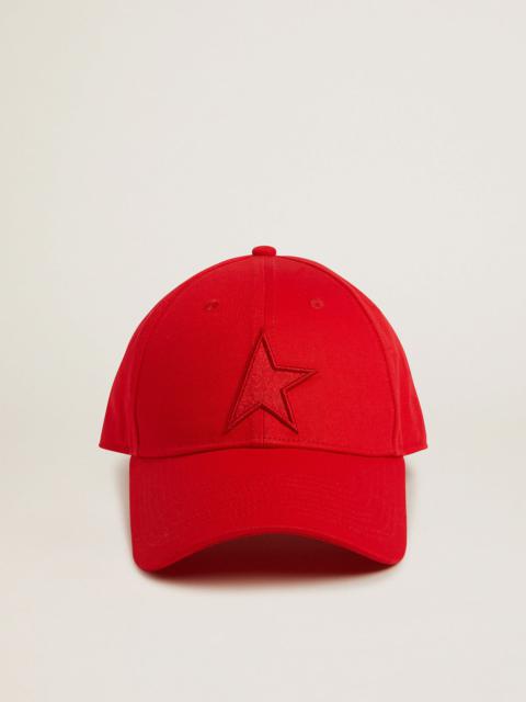 Golden Goose Red cotton baseball cap with tone-on-tone star-shaped patch on the front
