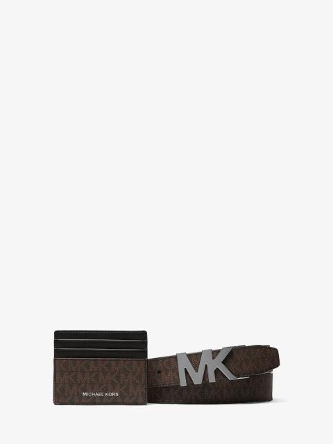 MICHAEL KORS Signature Logo Card Case and Belt Gift Set