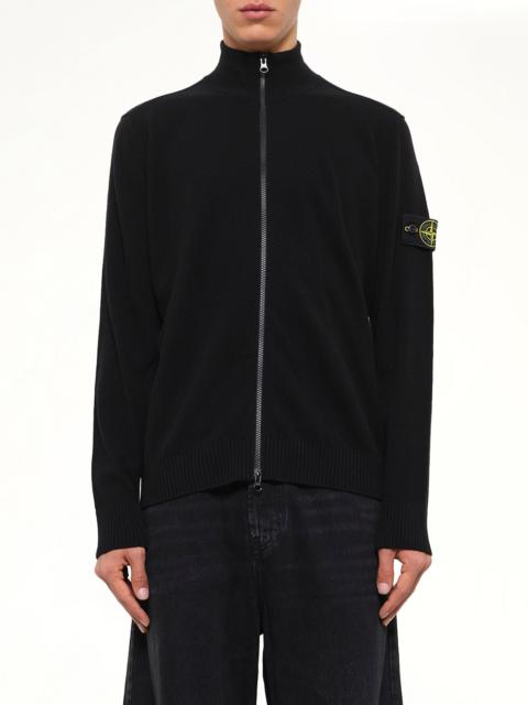 Stone Island 5100023 Light RWS Geelong Wool Zip-Up Cardigan in Black