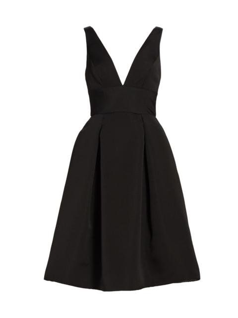 AMSALE Women's Faille Deep V-Neck Dress - Black