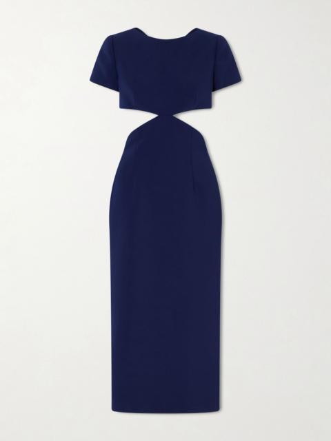 CAROLINA HERRERA Bow-embellished cut-out crepe midi dress Navy