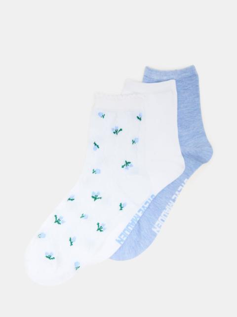 STEVE MADDEN 3 SPRING PACK FLOWER SOCKS WHITE MULTI
