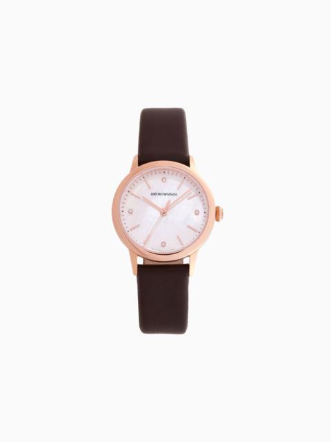 EMPORIO ARMANI Swiss Made Automatic Brown Leather Watch