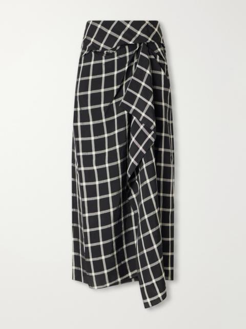 Erdem Draped Checked Crinkled-satin Midi Skirt