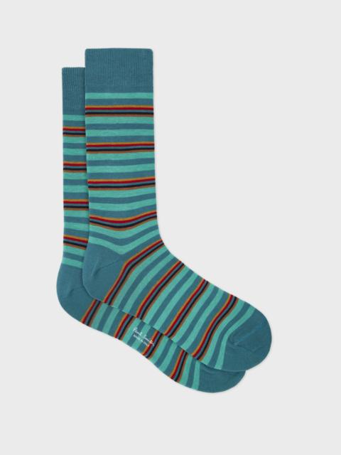 Paul Smith Turquoise 'Artist Stripe' Placement Socks