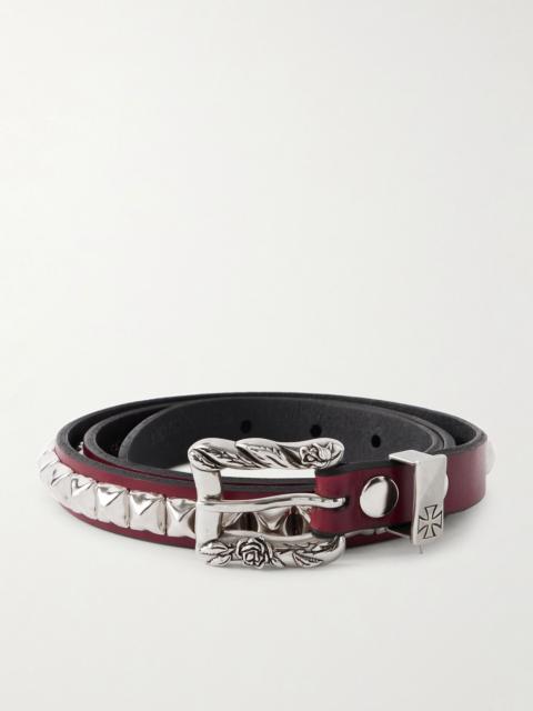 Enfants Riches Déprimés 2cm Logo-Embossed Studded Leather Belt Burgundy