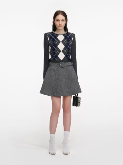 self-portrait Grey Argyle Crystal Trim Jumper