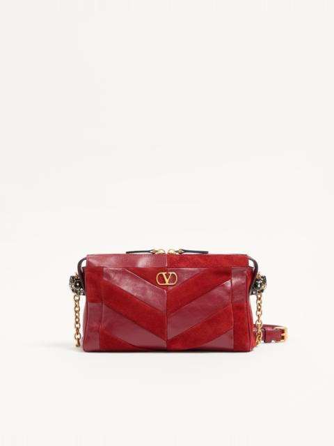 Valentino VALENTINO GARAVANI PANTHEA SMALL SHOULDER BAG IN SUEDE AND NAPPA WITH CHEVRON PATTERN