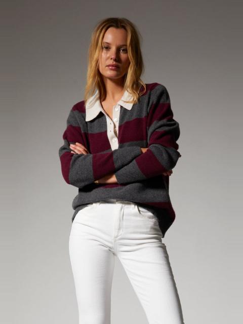 SPRWMN WINE STRIPED CASHMERE POLO SWEATER