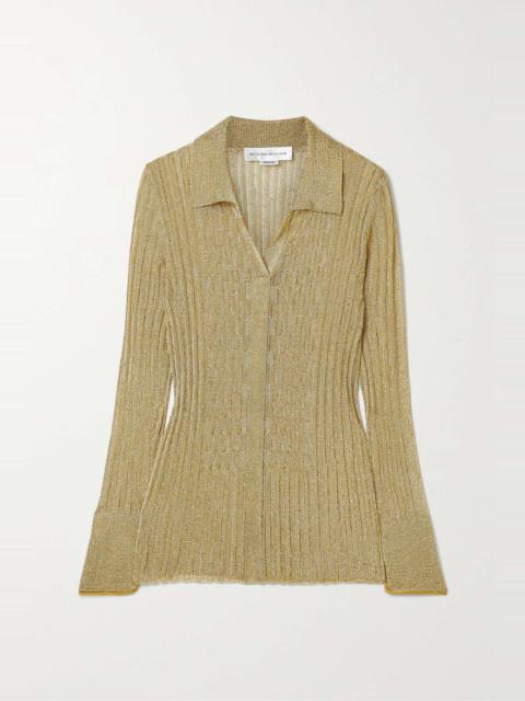 Victoria Beckham Metallic ribbed-knit shirt