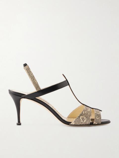 Manolo Blahnik Retauxlo 70 Lizard-effect Leather Slingback Sandals