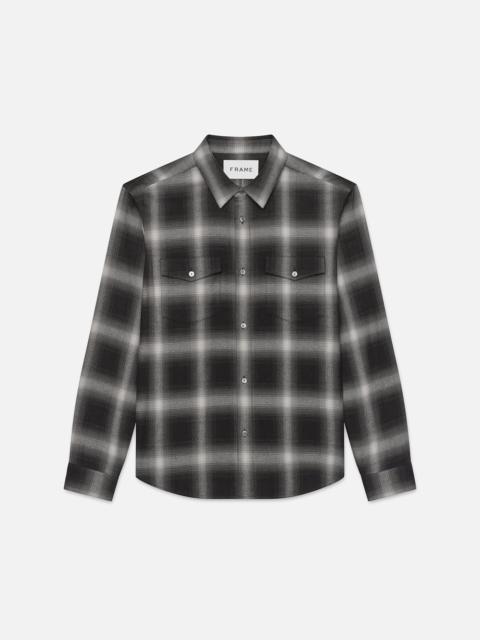 FRAME Brushed Cotton Plaid Shirt in Grey