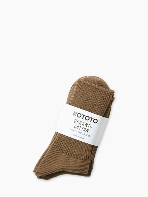 ROTOTO® ROTOTO R1427 ORGANIC DAILY 3-PACK RIBBED CREW SOCKS KHAKI TONES