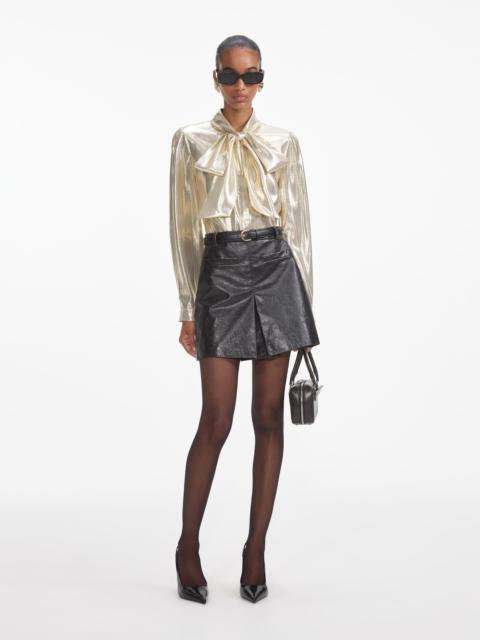 Gold Metallic Pussy Bow Blouse