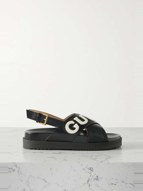 GUCCI Logo-appliquéd leather slingback sandals