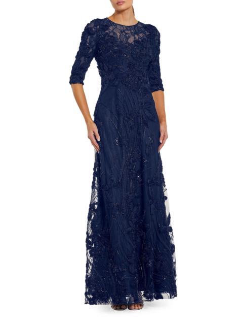 MAC DUGGAL Women's Embellished Appliquéd Lace Gown - Navy