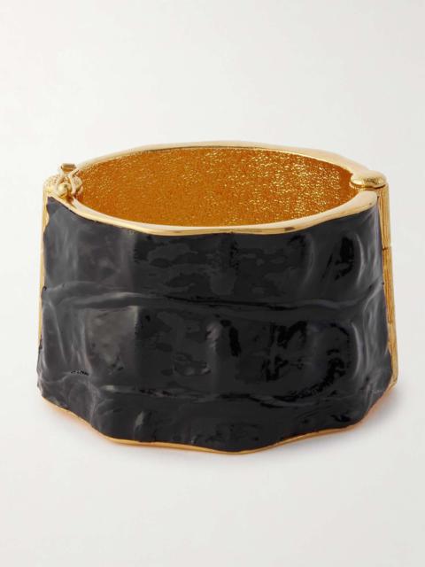Solar gold-tone and croc-effect leather cuff