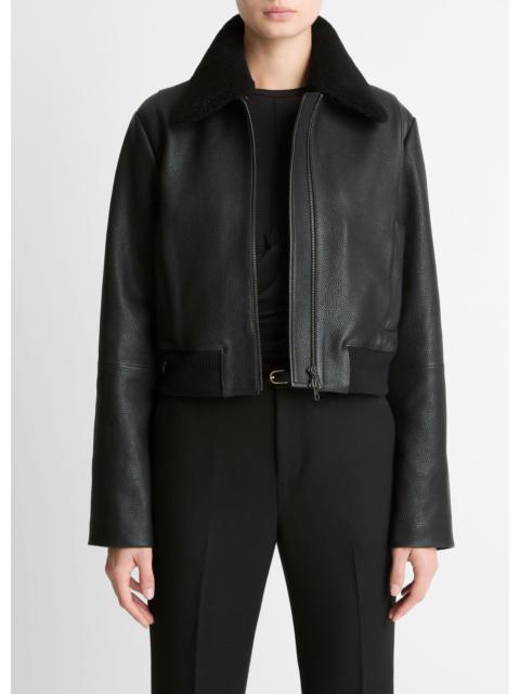 Vince Shearling-Trim Shrunken Leather Jacket