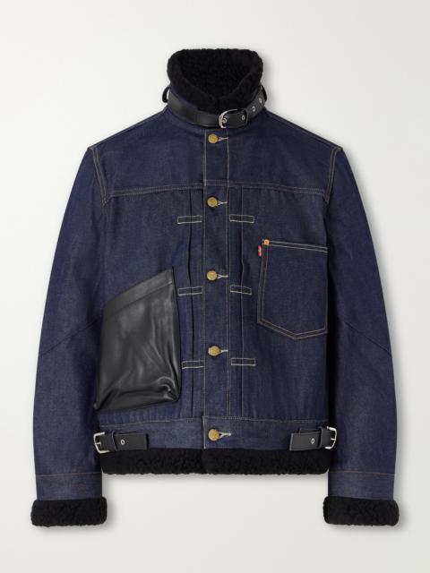 sacai Levi's Plush and Leather-Trimmed Denim Jacket