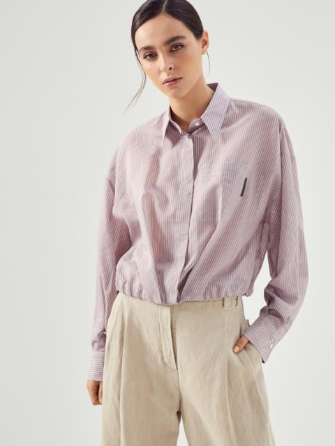 Cotton and silk shadow stripe organza shirt with shiny tab