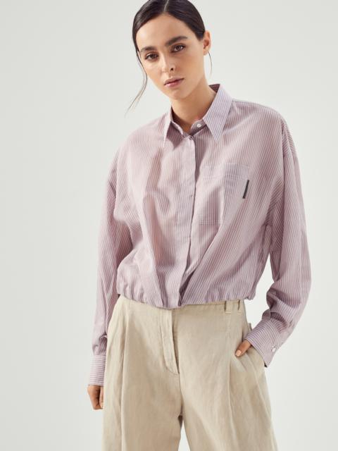 Brunello Cucinelli Cotton and silk shadow stripe organza shirt with shiny tab