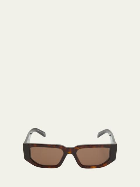 Prada Men's Triangle Logo Bicolor Rectangle Sunglasses
