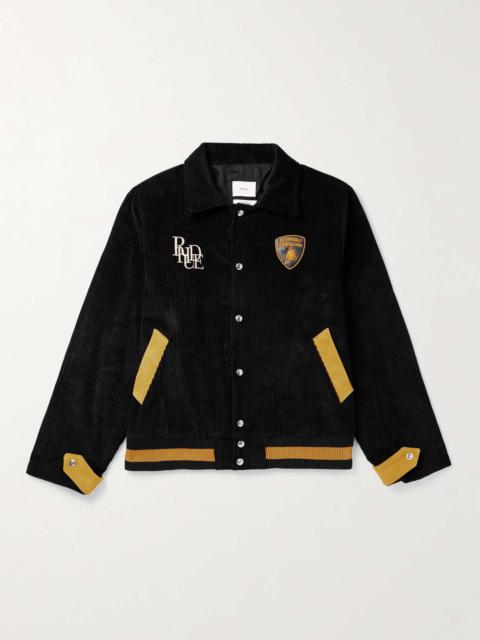 Rhude + Lamborghini Logo-Appliquéd Leather and Wool Bomber Jacket