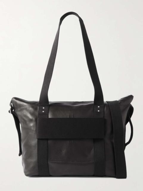 Webbing-Trimmed Full-Grain Leather Tote Bag