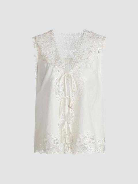 KOBI HALPERIN Women's Bianca Lace-Trim Sleeveless Linen-Blend Blouse - Ivory