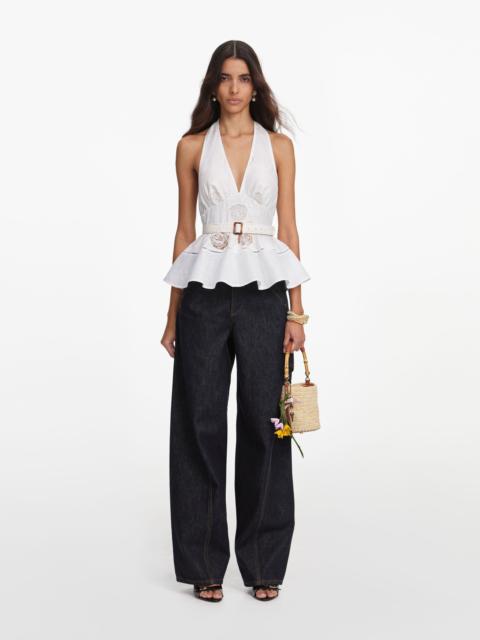 self-portrait White Linen Blend Peplum Top