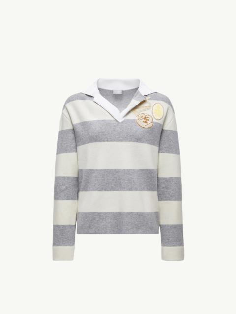 Moncler Striped Long Sleeve Wool Polo Shirt