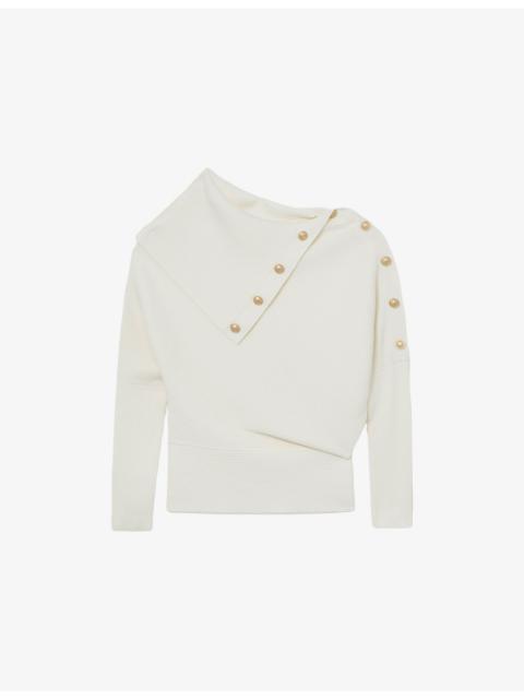 REISS Lexi Shawl-Collar Button-Embellished Stretch-Knit Jumper