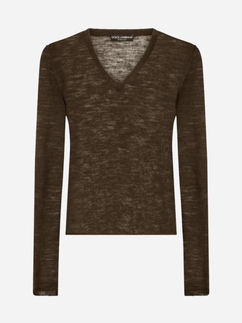 Technical linen V-neck sweater